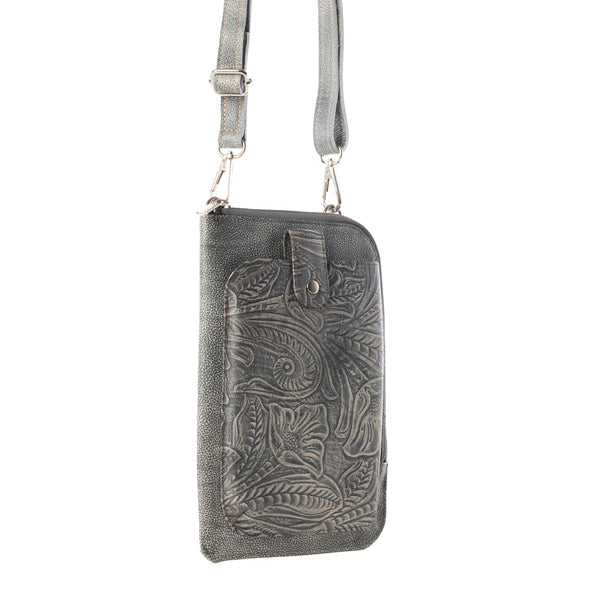 Coyote Bloom Embossed mini sling for Women in sage with floral detail - Myra USA