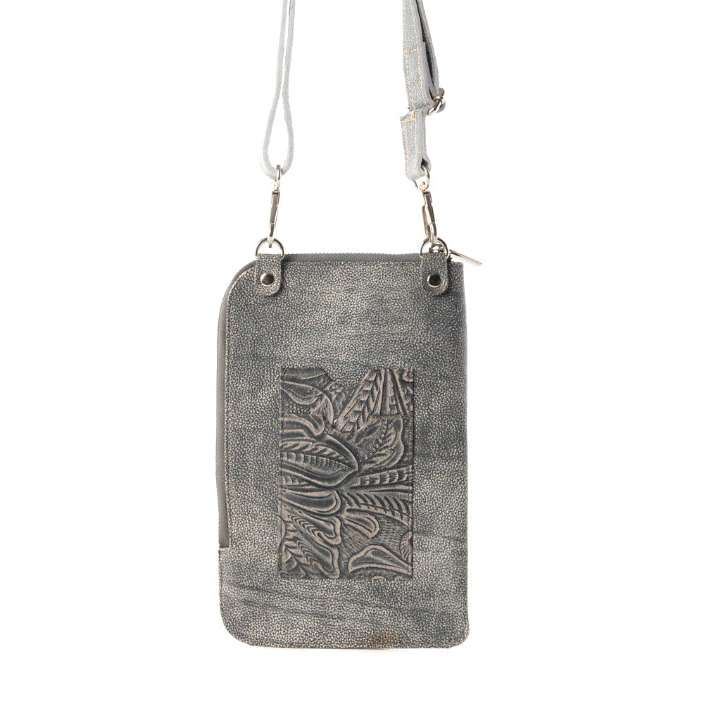 Coyote Bloom Embossed mini sling for Women in sage with floral detail - Myra USA