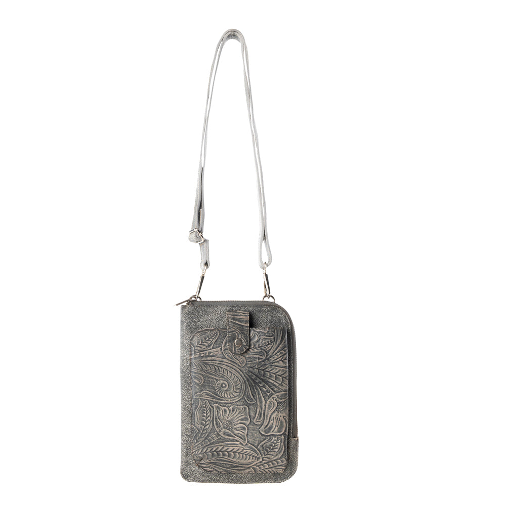 Coyote Bloom Embossed mini sling for Women in sage with floral detail - Myra USA