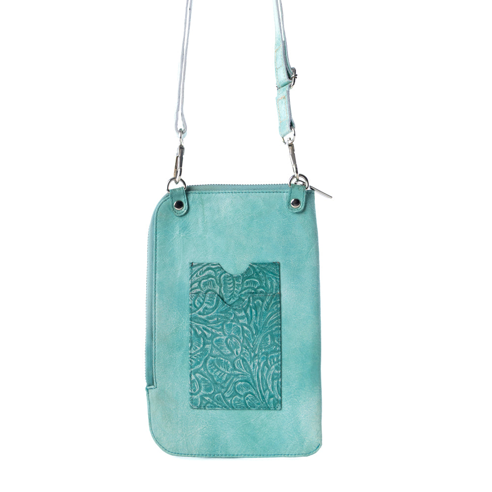 Coyote Bloom Embossed mini sling for Women in aqua with floral detail - Myra USA