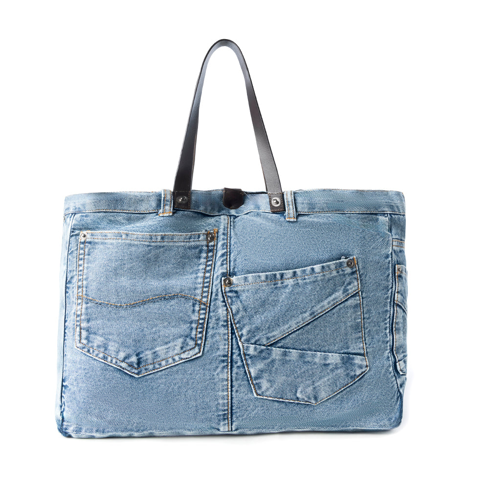 Billyjean Western denim Tote Bag for Women in denim blue with leather detail - Myra USA
