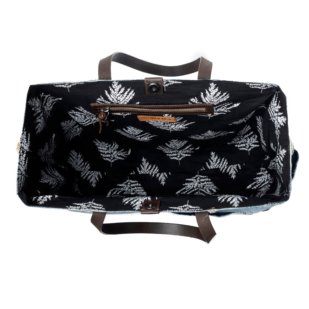 Billyjean Western denim Tote Bag for Women in denim blue with leather detail - Myra USA