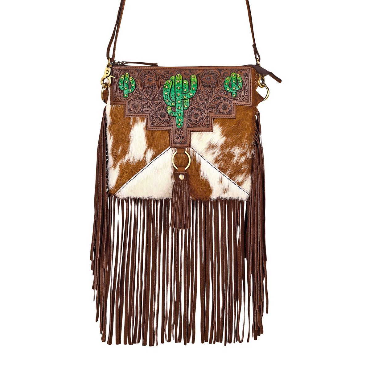 Myra Brindis Crossbody Bag for Women in brown with hair on and handtooled leather - Myra USA