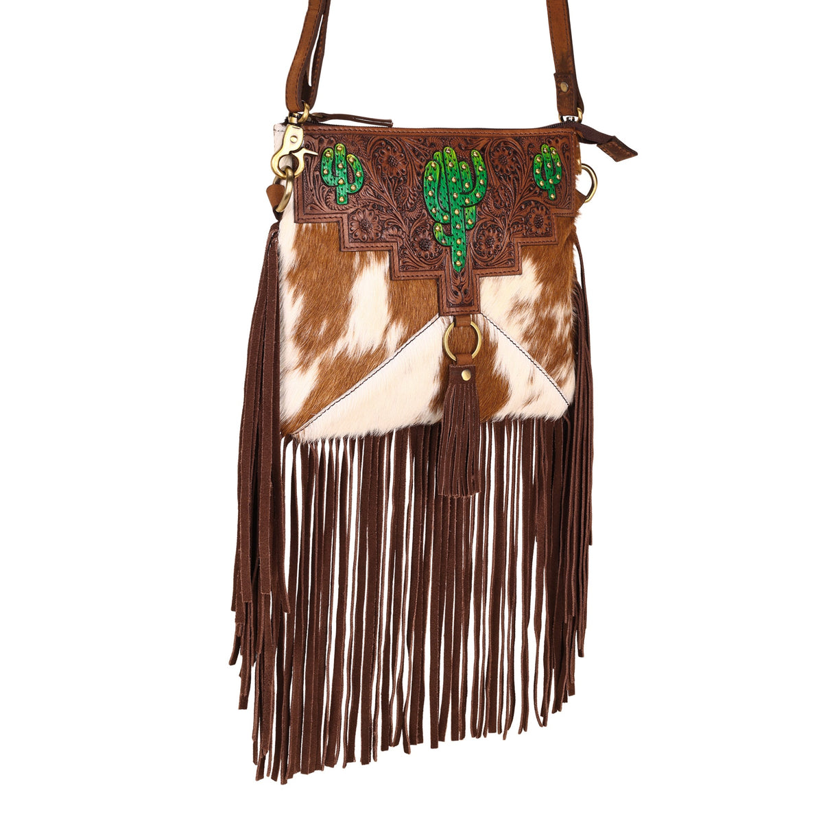 Myra Brindis Crossbody Bag for Women in brown with hair on and handtooled leather - Myra USA