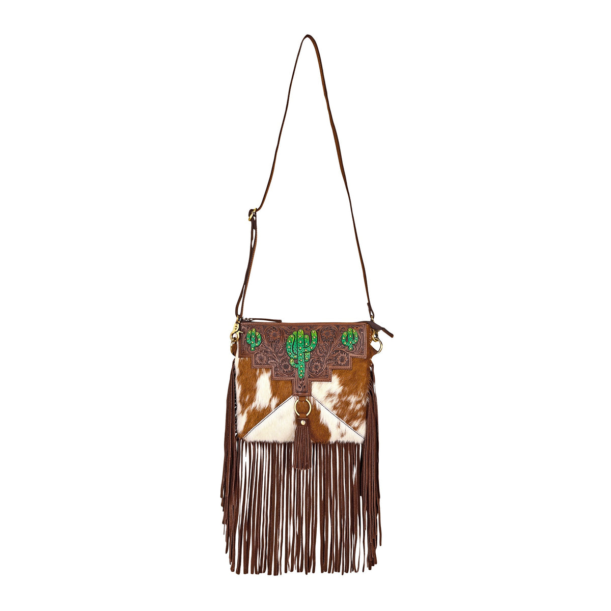 Myra Brindis Crossbody Bag for Women in brown with hair on and handtooled leather - Myra USA