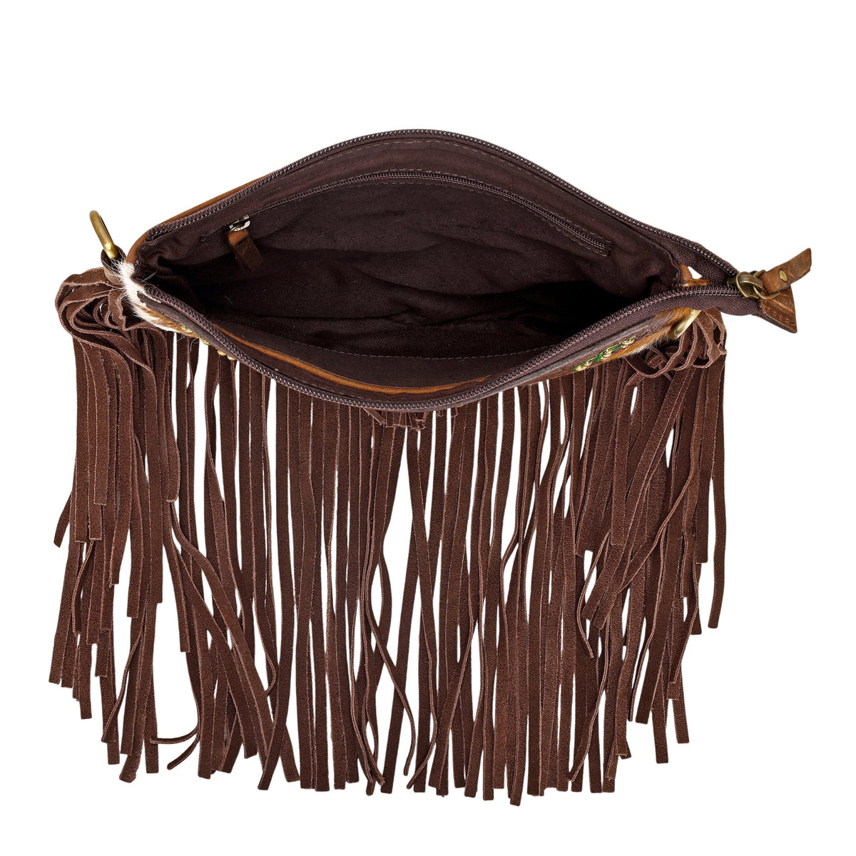 Myra Brindis Crossbody Bag for Women in brown with hair on and handtooled leather - Myra USA