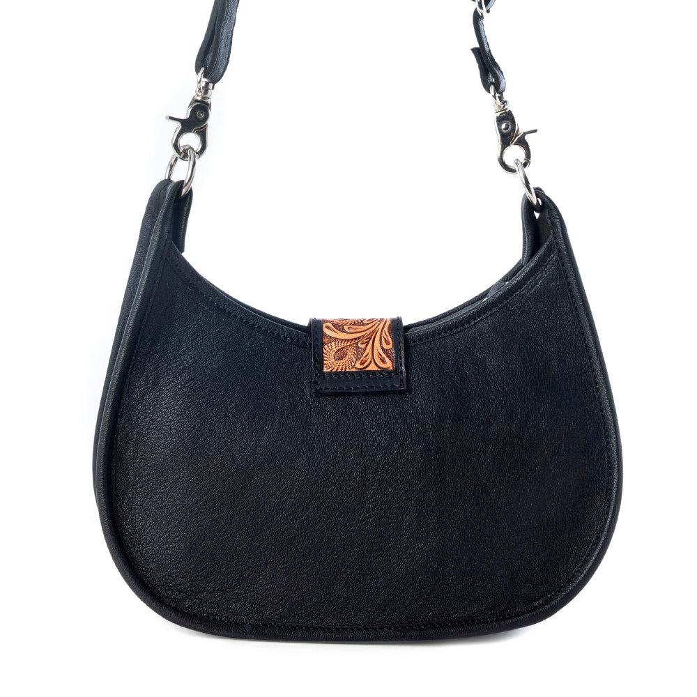 Santa Fe Handtooled Bag for Women in Black with hairon and studded detail - Myra USA