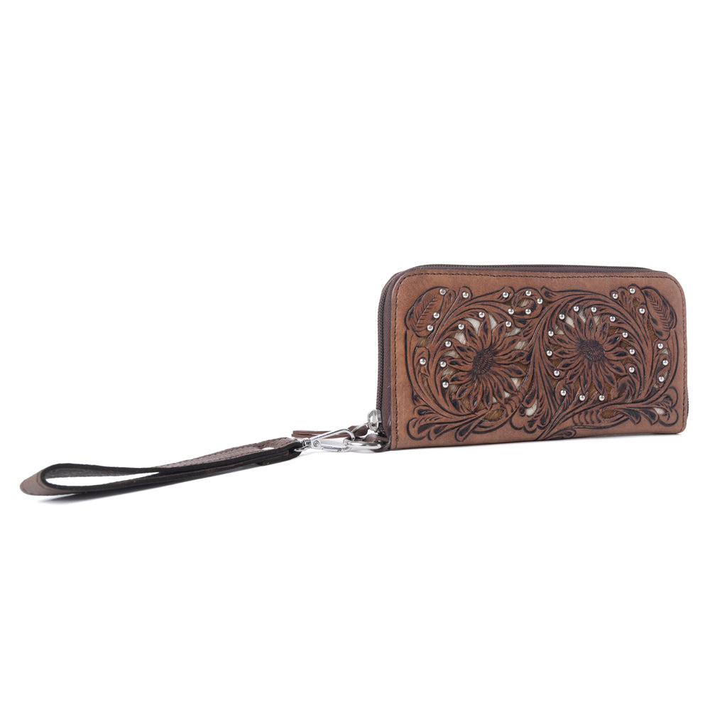 Myra Autumn Brook Handtooled Hairon Leather Women’s Wallet in Toffee Saddle - Myra USA