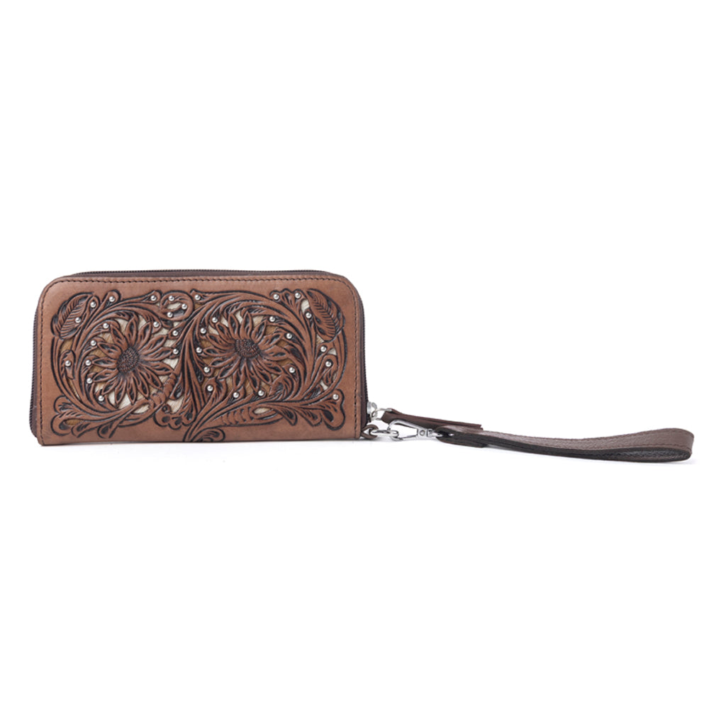 Myra Autumn Brook Handtooled Hairon Leather Women’s Wallet in Toffee Saddle - Myra USA