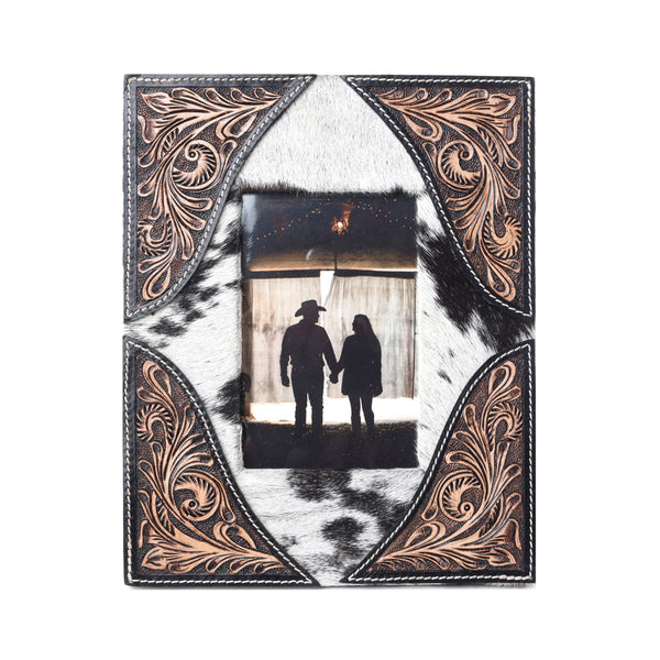 Myra Sequoia Whisper Handtooled Leather Photo Frame in Espresso Cream - Myra USA