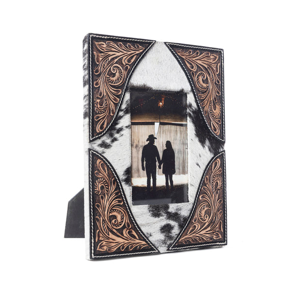 Myra Sequoia Whisper Handtooled Leather Photo Frame in Espresso Cream - Myra USA