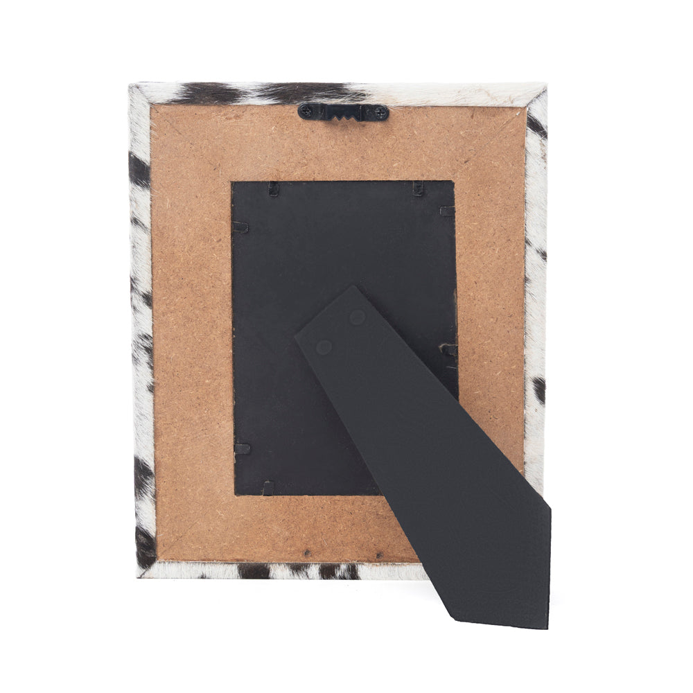 Saddlewood Handtooled Leather Photo Frame in brown with hairon detail, western home décor - Myra USA