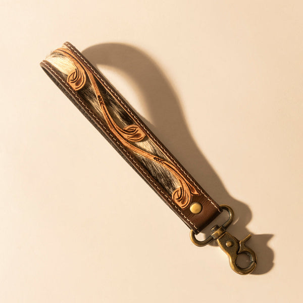 Wildvine Pony Western Handtooled Key Fob in brown with hairon detail - Myra USA