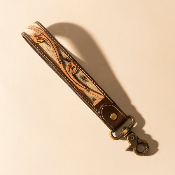 Wildvine Pony Western Handtooled Key Fob in brown with hairon detail - Myra USA