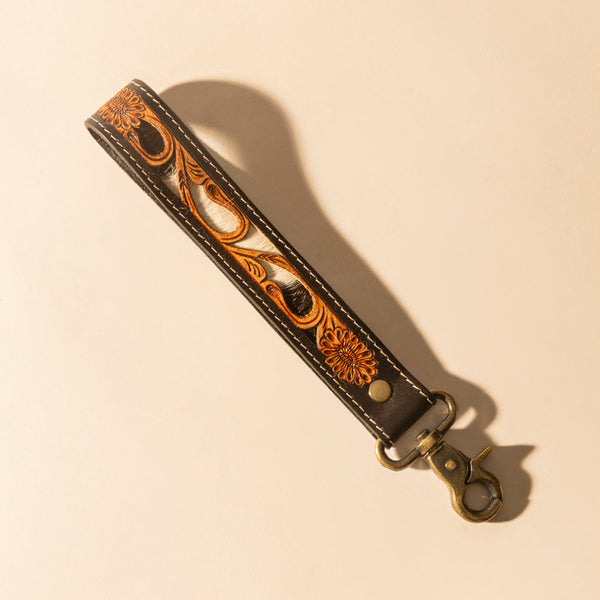 Wildvine Pony Western Handtooled Key Fob in black with hairon detail - Myra USA