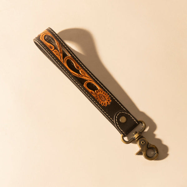 Wildvine Pony Western Handtooled Key Fob in black with hairon detail - Myra USA