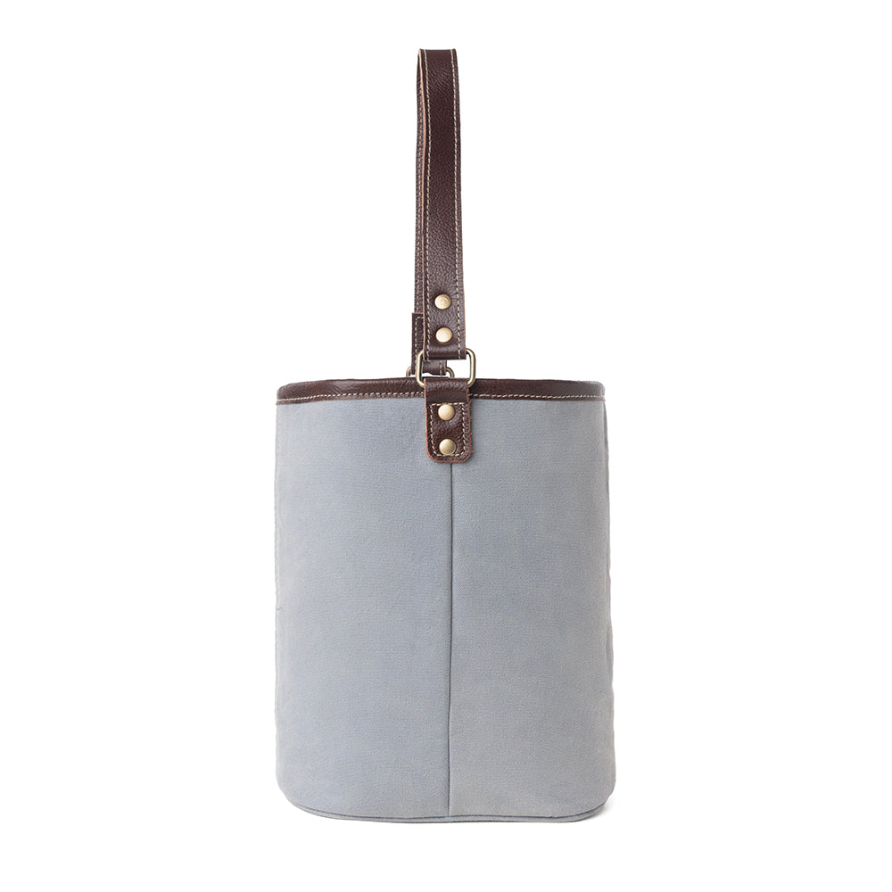 Myra Textura Cotton & Leather Wine Holder in Saddle Frost