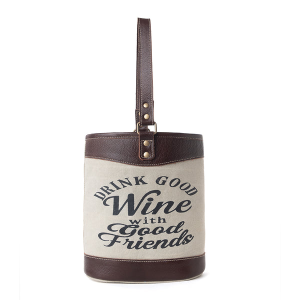 Myra Textura Cotton & Leather Wine Holder in Mocha Cream - Myra USA