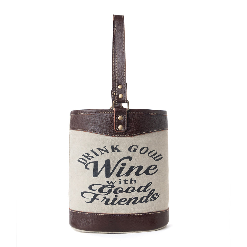 Myra Textura Cotton & Leather Wine Holder in Mocha Cream
