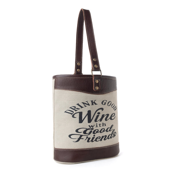Myra Textura Cotton & Leather Wine Holder in Mocha Cream - Myra USA