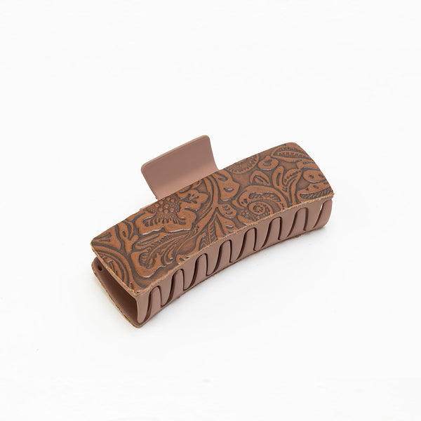 Myra Dustmeadow Embossed Leather Hair Clip in Brown - Myra USA