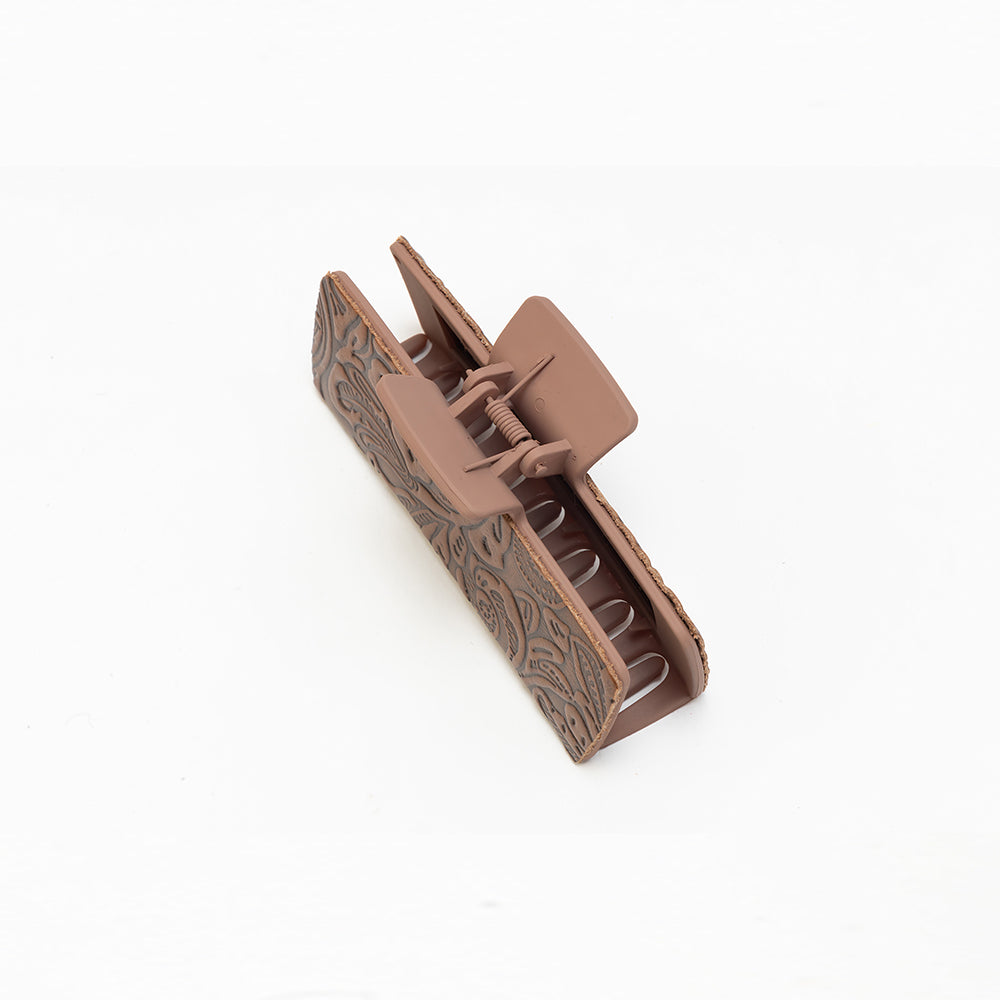 Myra Dustmeadow Embossed Leather Hair Clip in Brown - Myra USA