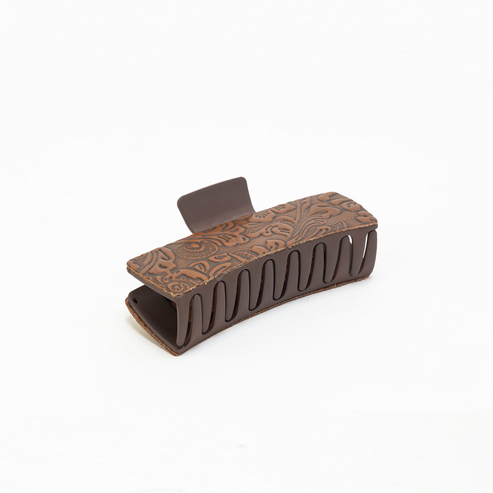 Myra Soilcrest Embossed Leather Hair Clip in Cedar Brown - Myra USA