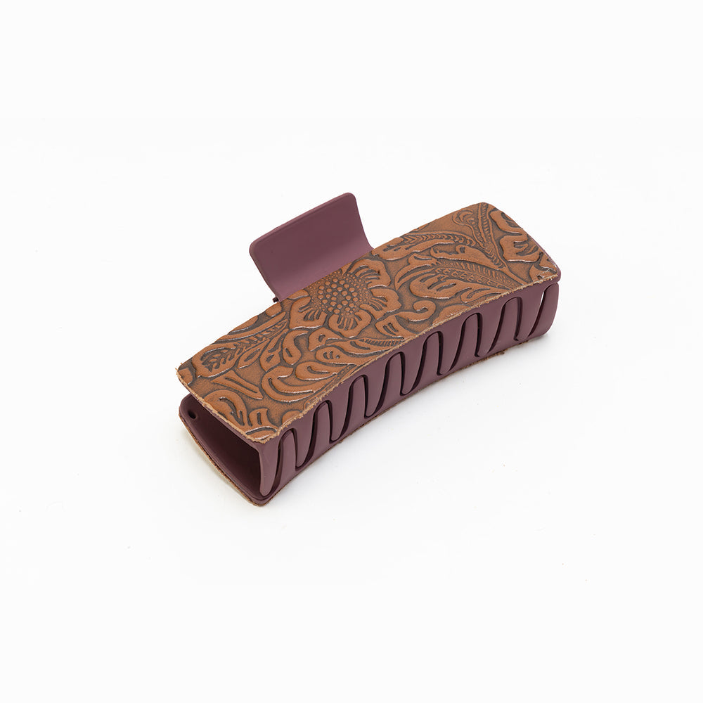Myra Rust Road Brown Embossed Leather Hair Clip - Myra USA