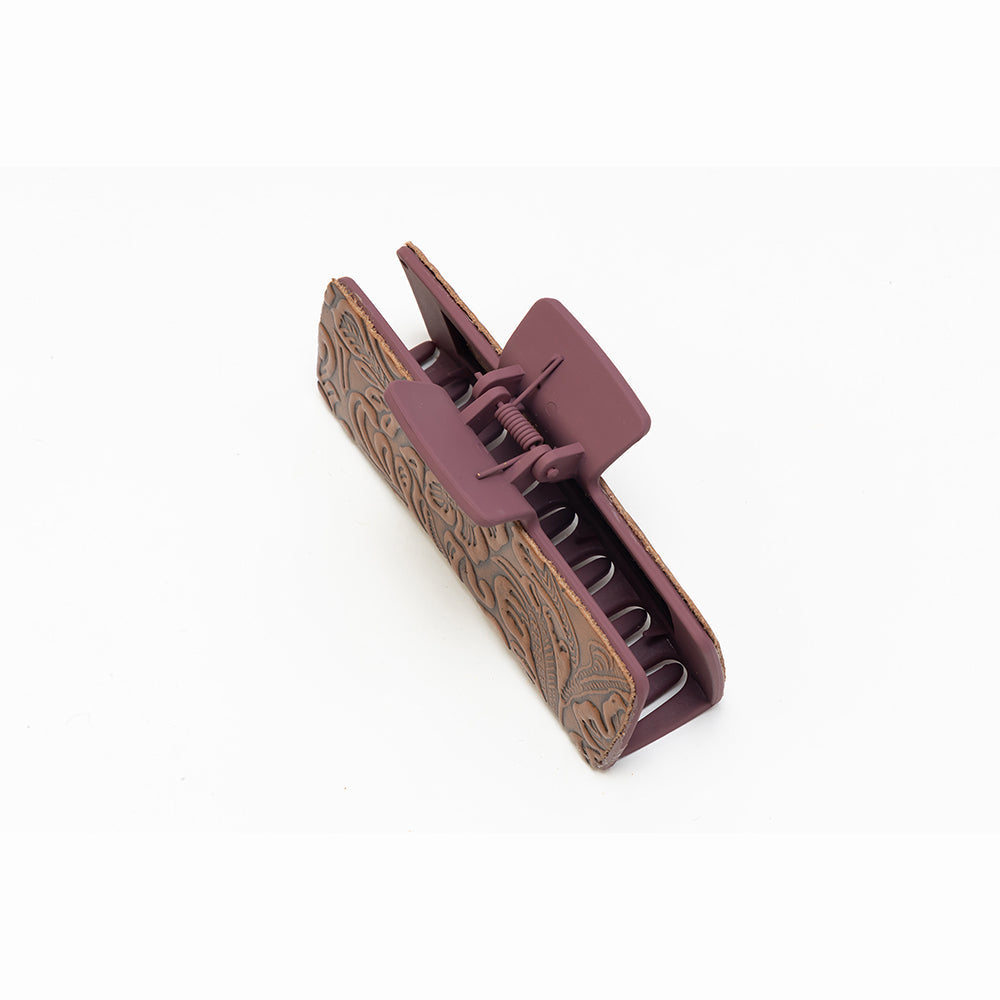 Myra Rust Road Brown Embossed Leather Hair Clip - Myra USA