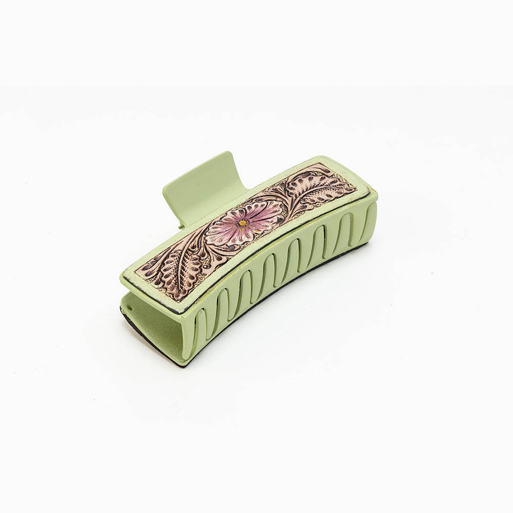 Myra Trail Moss Handtooled Hair Clip in Olive Mocha - Myra USA