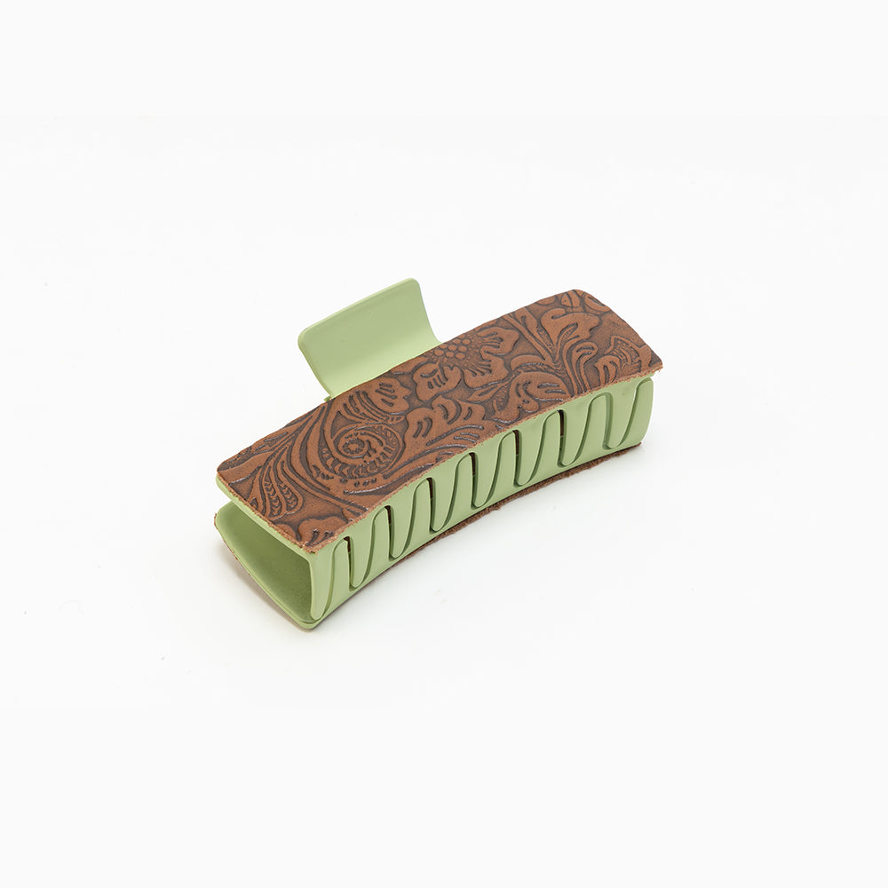 Myra Pinebrook Embossed Leather Hair Clip in Cedar Green - Myra USA