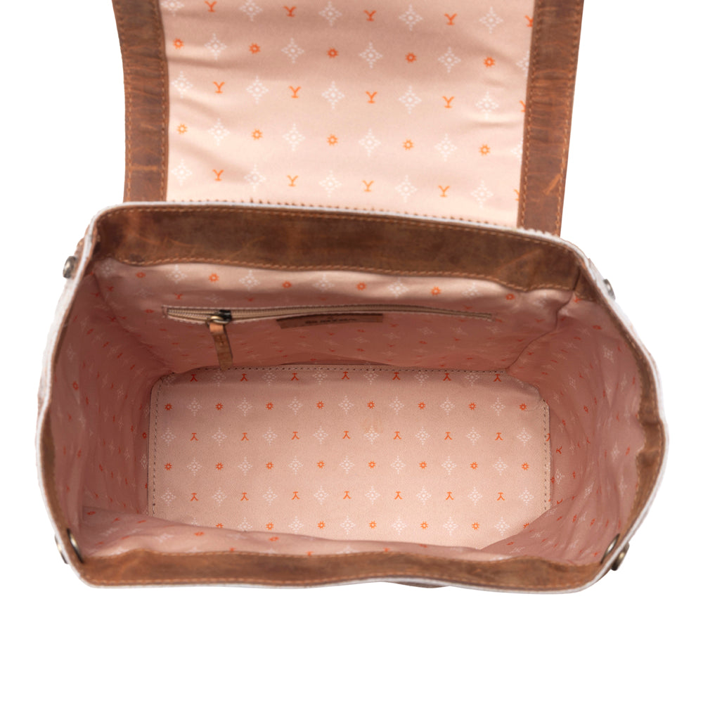Myra Yellowstone Timber Pass Hairon Handtooled Leather Concealed Carry Bag in Caramel Tan - Myra USA