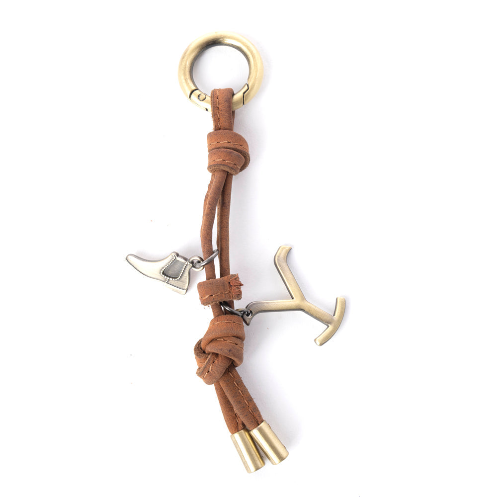 Myra Yellowstone Longhorn Leather Key Fob in Saddle Oak - Myra USA