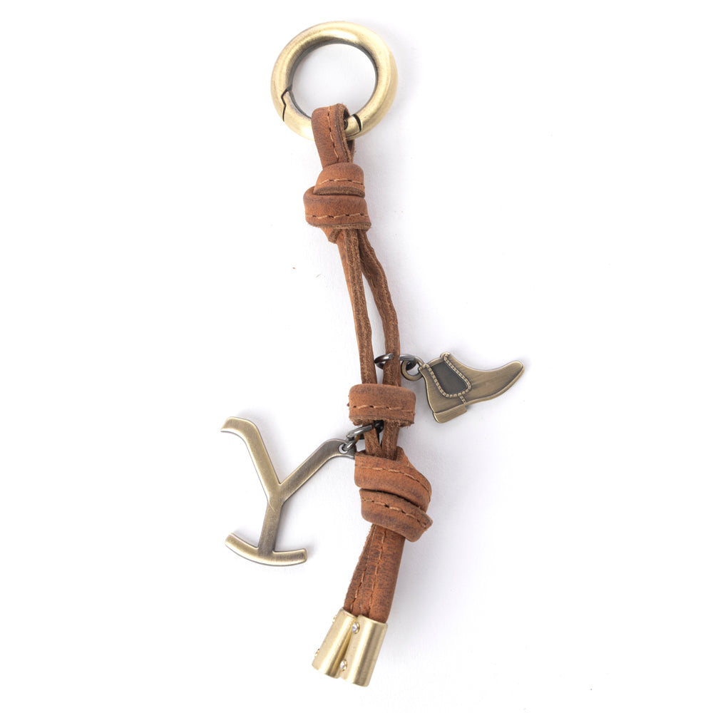 Myra Yellowstone Longhorn Leather Key Fob in Saddle Oak - Myra USA