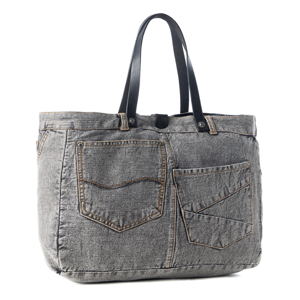 Billyjean Western denim Tote Bag for Women in denim black with leather detail - Myra USA