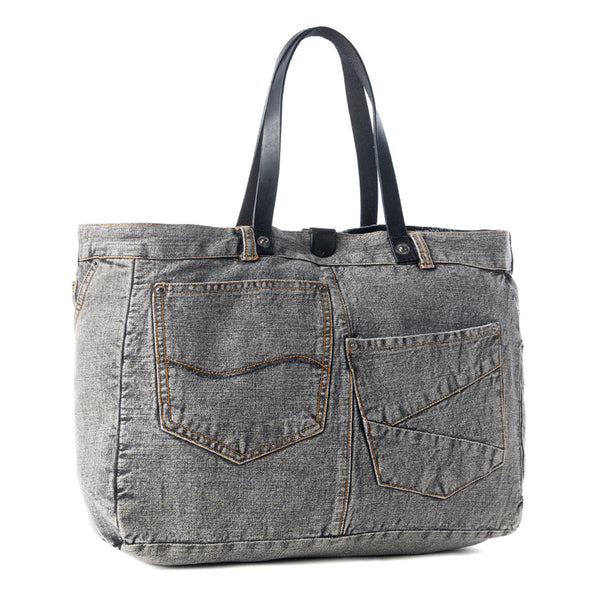 Billyjean Western denim Tote Bag for Women in denim black with leather detail - Myra USA