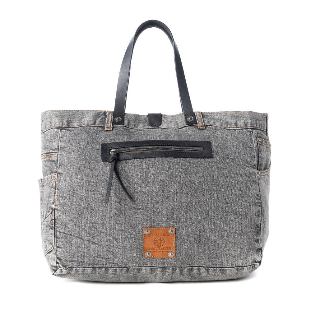 Billyjean Western denim Tote Bag for Women in denim black with leather detail - Myra USA