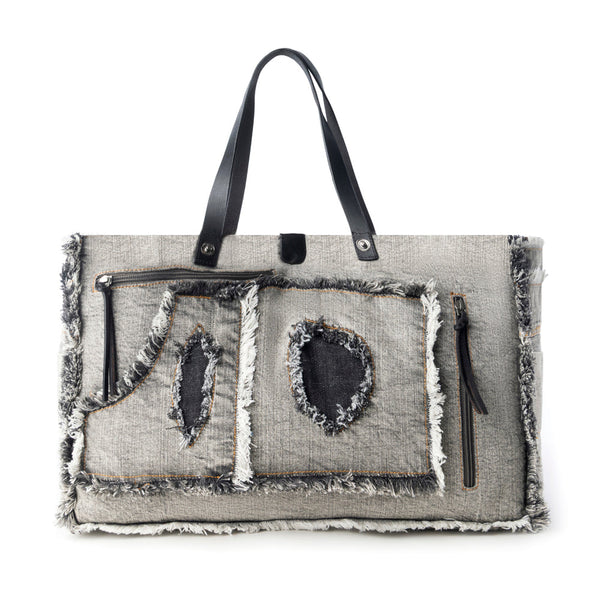 Frayed Frontier Western denim Tote Bag for Women in denim black with fringe detail - Myra USA