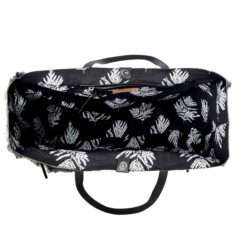 Frayed Frontier Western denim Tote Bag for Women in denim black with fringe detail - Myra USA