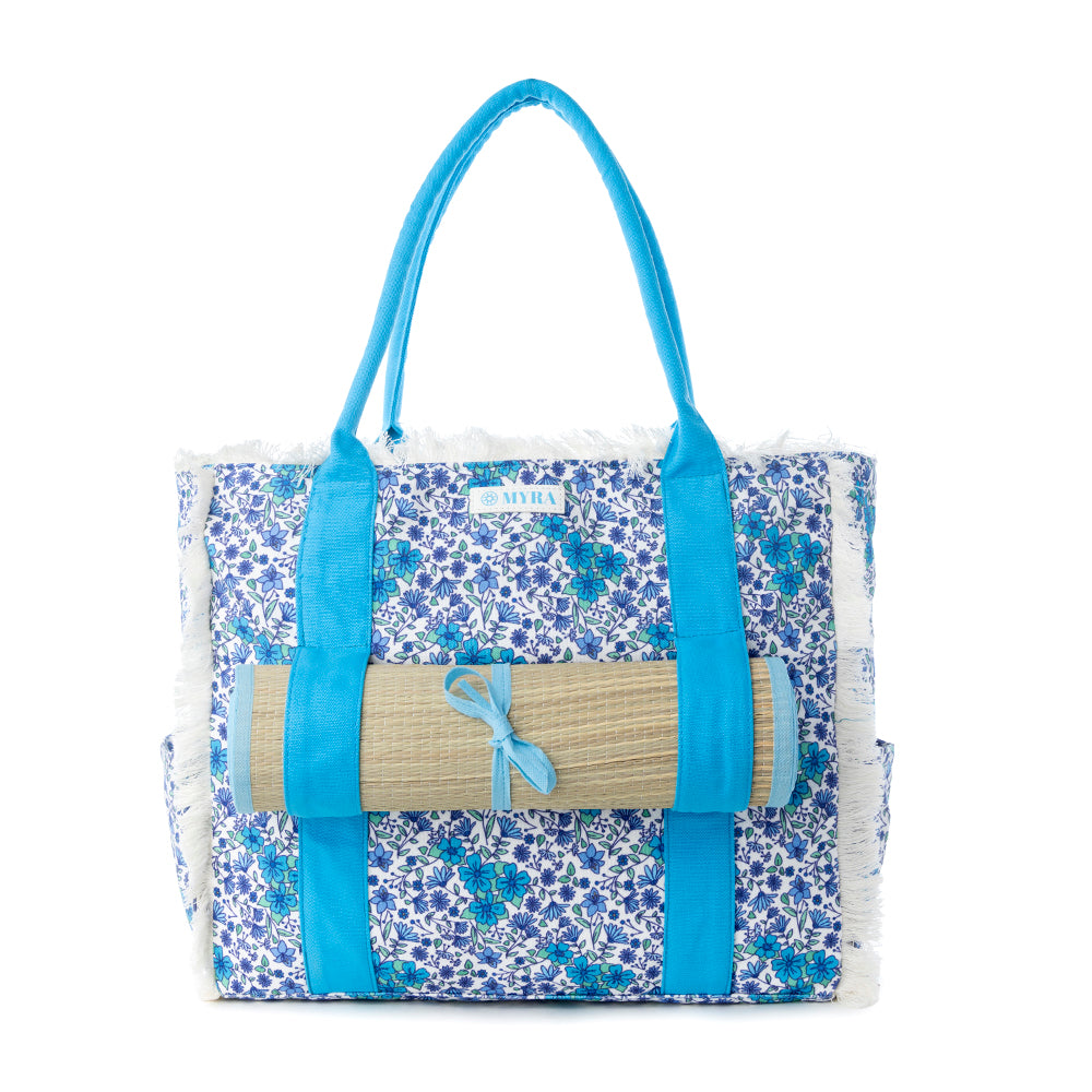 Shoreline Weekender Bag with Beach Mat in Cobalt Sky - Myra USA