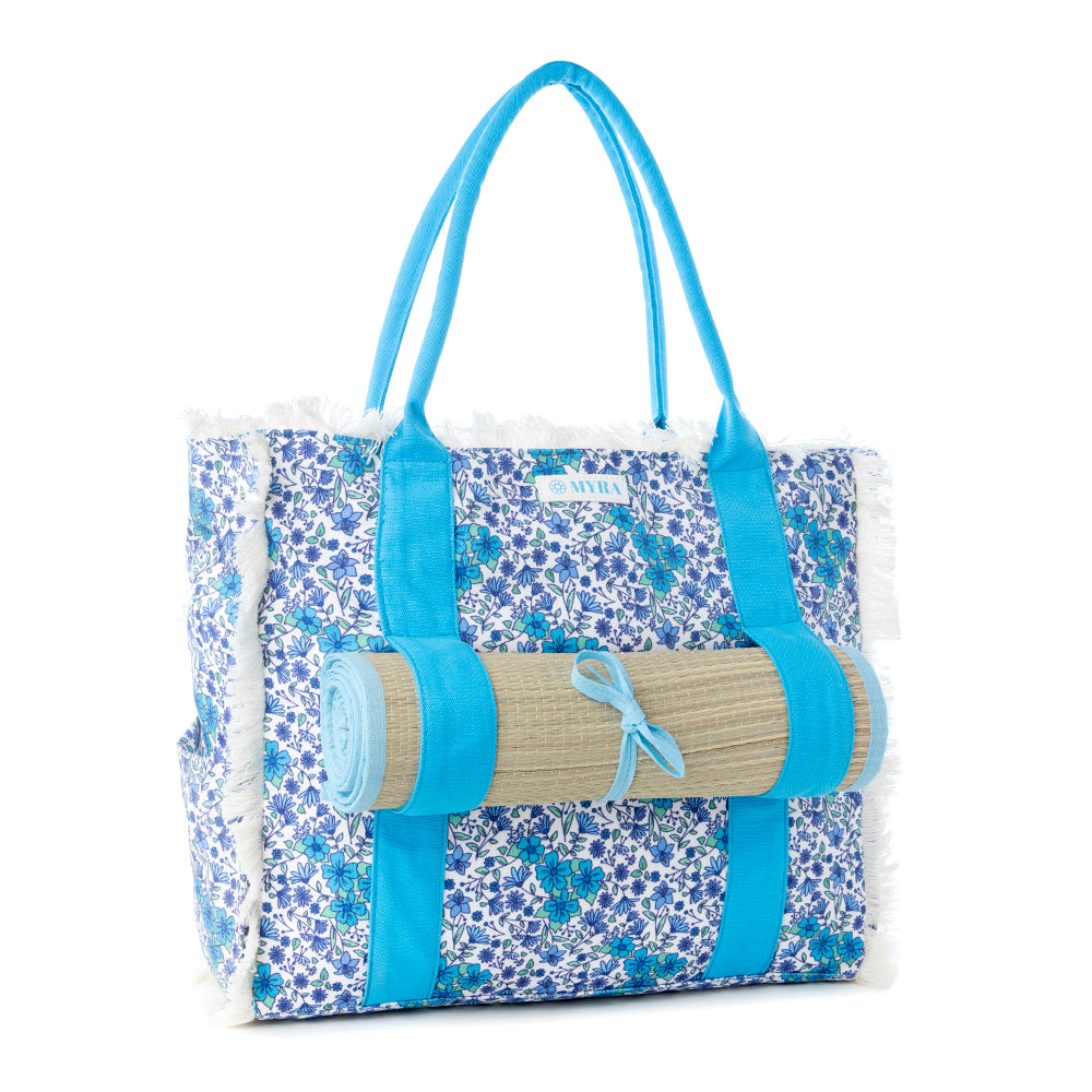 Shoreline Weekender Bag with Beach Mat in Cobalt Sky - Myra USA