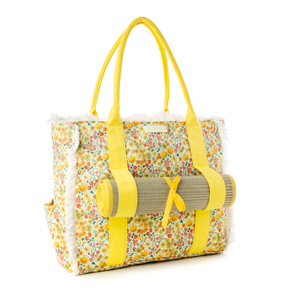 Shoreline Weekender Bag with Beach Mat in Sunlit Yellow - Myra USA