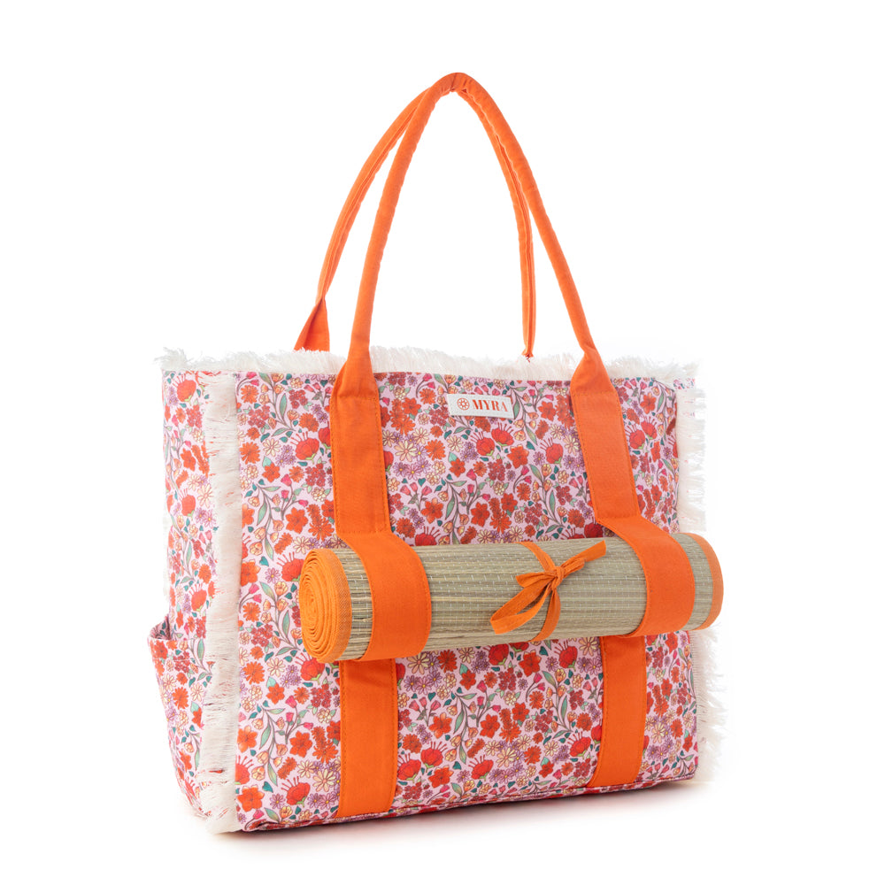 Shoreline Weekender Bag with Beach Mat in Sunset Rust - Myra USA