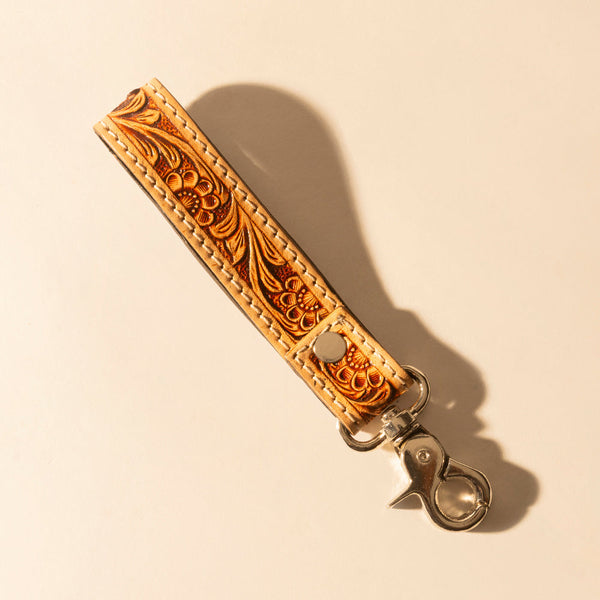 Hide Inlay Western Key Fob in creme with floral detail - Myra USA