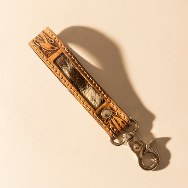 Hide Inlay Western Key Fob in tan with hairon detail - Myra USA