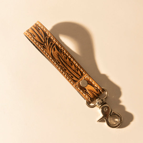 Hide Inlay Western Key Fob in tan with hairon detail - Myra USA