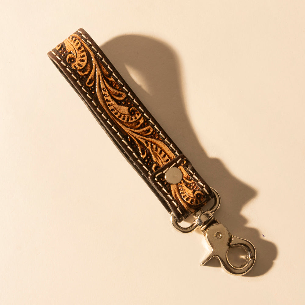 Hide Inlay Western Key Fob in dark brown with hairon detail - Myra USA