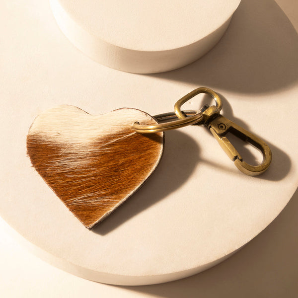 Studded Heart Western Key Fob in brown with handtooled detail - Myra USA