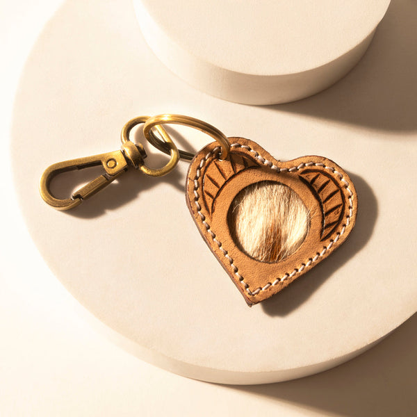 Moonhide Heart Western Key Fob in light brown with hairon detail - Myra USA
