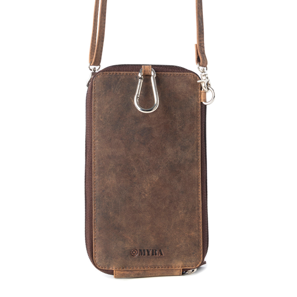 Wildtouch Western Phone Crossbody in dark brown with leather detail - Myra USA